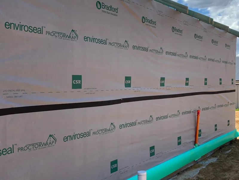 Insulation Albury Wodonga Enviroshield Insulation New house frame covered in Bradford Enviroseal ProctorWrap wall wrap